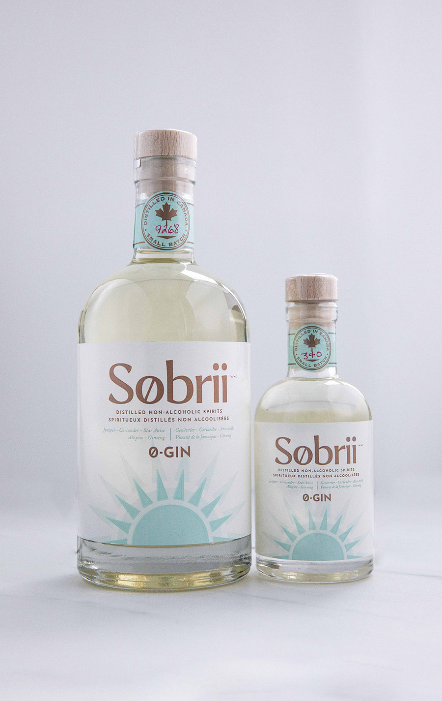 Sobrii 0-Gin 750ml and 200ml Bottles.